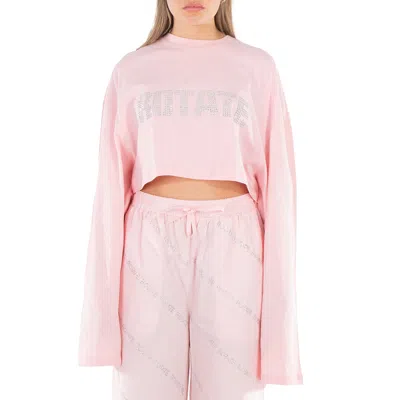 Rotate Birger Christensen Ladies Almond Blossom Sequin Embroidered Crop Top In Pink