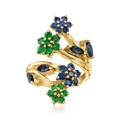 Ross-simons Sapphire And . Emerald Floral Ring In 18kt Gold Over Sterling