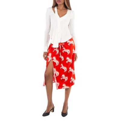 Stella Mccartney Ladies Red Pixel Horses Bow Detailed Skirt In White