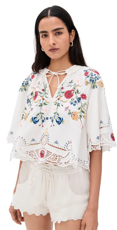 Sea Celia Embroidery Short Sleeve Top Cream