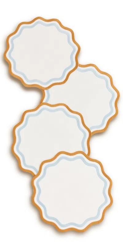 Misette Set Of 4 Linen Embroidered Place Mats Blue/amber