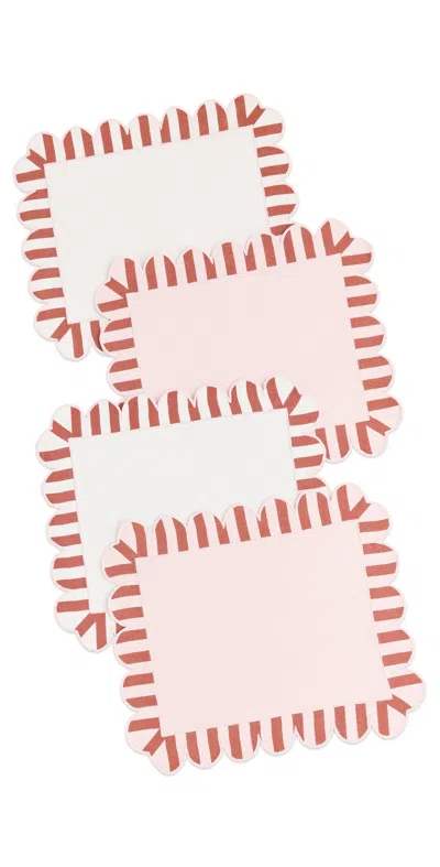 Misette Scalloped Stripe Double Sided Placemats Set Of 4 Red