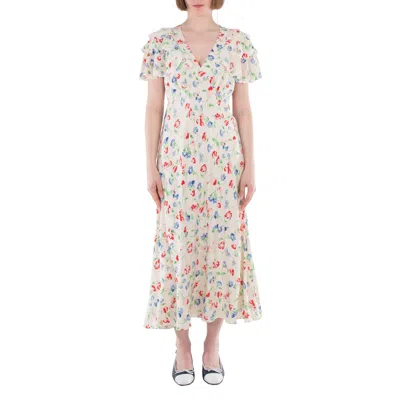 Polo Ralph Lauren Floral Print Silk Crepe A-line Dress In Multi