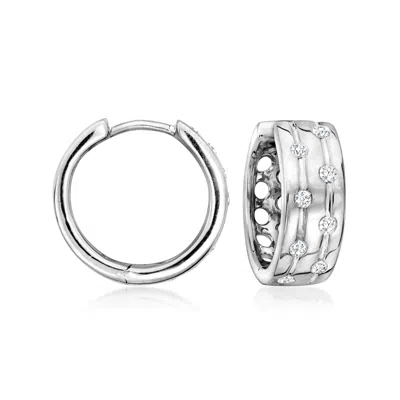 Ross-simons Diamond Dotted Channel Hoop Earrings In Sterling Silver