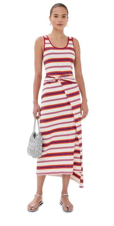 Rabanne Long Striped Maxi Dress With Tie Detail In Red