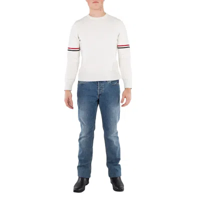 Thom Browne Milano Stitch Crewneck Cotton Sweater In White