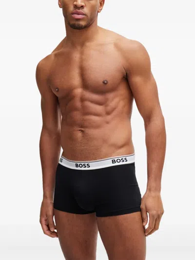 Hugo Boss Three-pack Of Stretch-cotton Boxer Briefs With Logos In Black