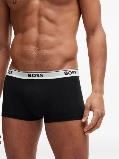 Hugo Boss Three-pack Of Stretch-cotton Boxer Briefs With Logos In Black