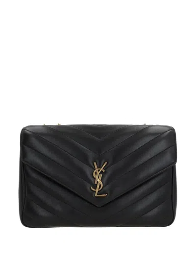 Saint Laurent Large Chevron Quilted Bag With Chain Strap In Black