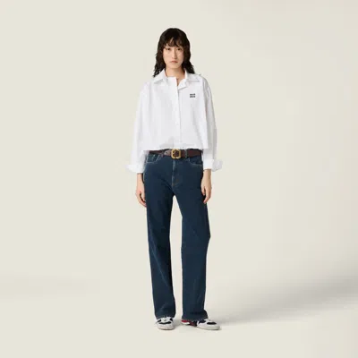 Miu Miu Cropped Long Sleeve Shirt With Point Collar In White