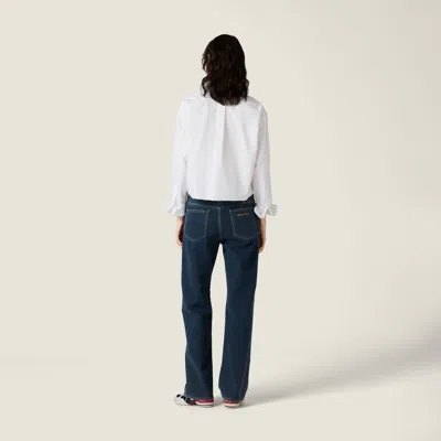 Miu Miu Cropped Long Sleeve Shirt With Point Collar In White