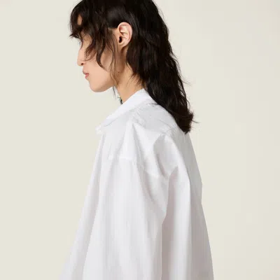 Miu Miu Cropped Long Sleeve Shirt With Point Collar In White