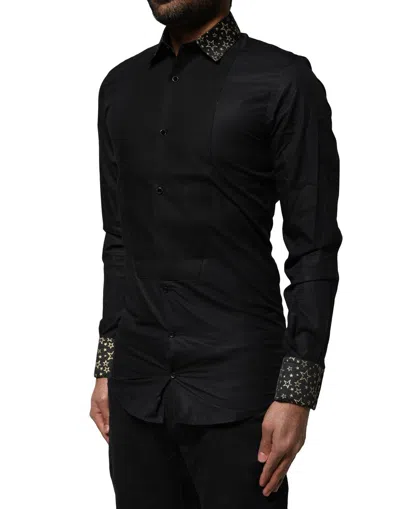 Pre-owned Dolce & Gabbana Black Cotton Gold Long Sleeves Dress Men's Shirt ()