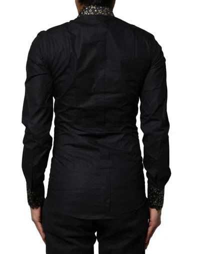 Pre-owned Dolce & Gabbana Black Cotton Gold Long Sleeves Dress Men's Shirt ()