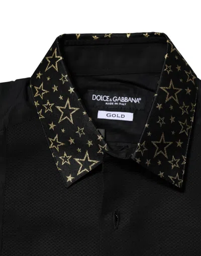 Pre-owned Dolce & Gabbana Black Cotton Gold Long Sleeves Dress Men's Shirt ()