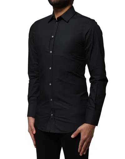 Pre-owned Dolce & Gabbana Black Cotton Gold Long Sleeves Dress Men's Shirt ()