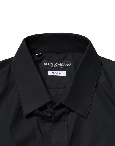Pre-owned Dolce & Gabbana Black Cotton Gold Long Sleeves Dress Men's Shirt ()