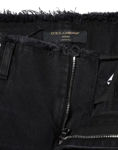 Dolce & Gabbana Black Cotton Tattered Mid Waist Denim Women's Jeans