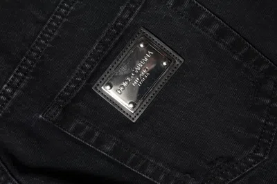 Dolce & Gabbana Black Cotton Tattered Mid Waist Denim Women's Jeans