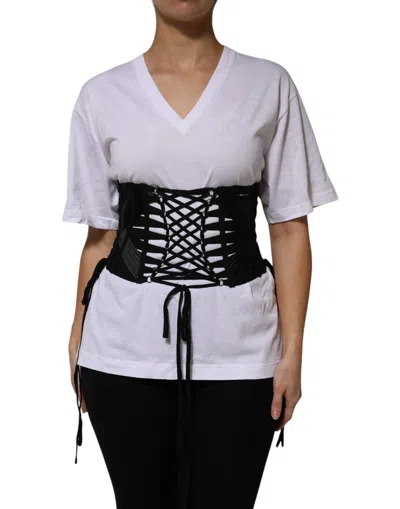 Dolce & Gabbana Black Cotton Waist Laceup Strap Corset Women's Belt