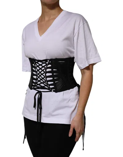 Dolce & Gabbana Black Cotton Waist Laceup Strap Corset Women's Belt