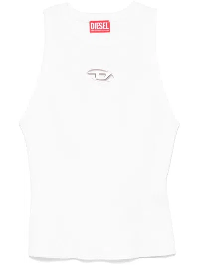 Diesel Sleeveless Ribbed Knit Top With Metallic Logo Detail