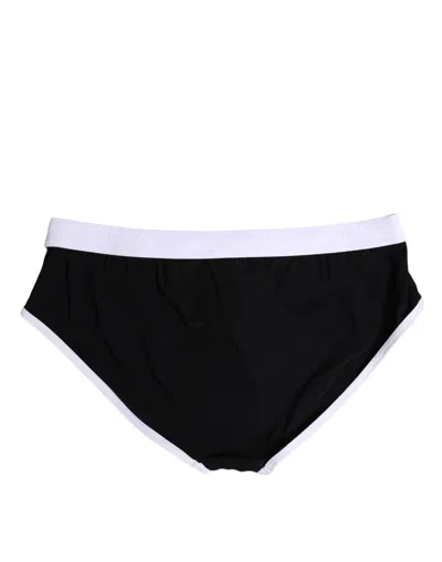 Dolce & Gabbana Black White Drawstring Beachwear Brief Men's Swimwear () In Black