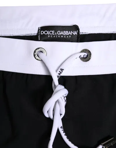 Dolce & Gabbana Black White Drawstring Beachwear Brief Men's Swimwear () In Black