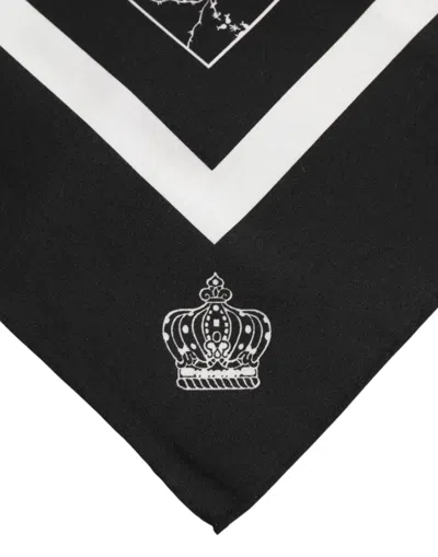 Dolce & Gabbana Black White Printed Square Foulard Men's Scarf