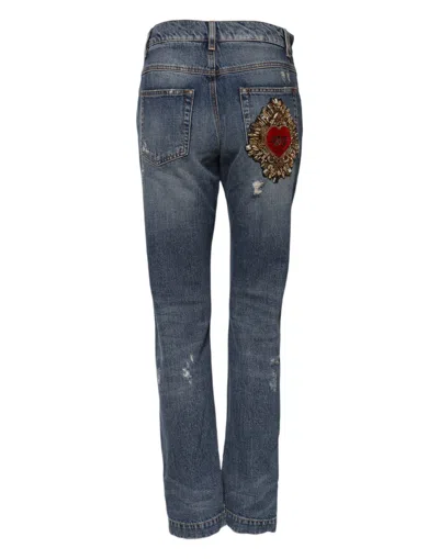 Dolce & Gabbana Blue Cotton Tattered Boyfriend Denim Jeans
