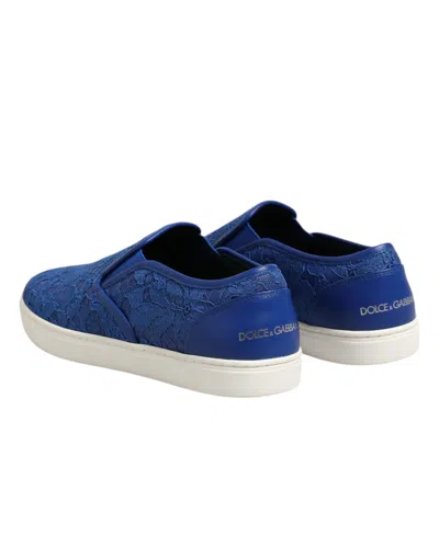 Dolce & Gabbana Blue Leather Lace Slip On Sneaker Shoes