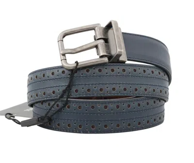 Dolce & Gabbana Blue Perforated Leather Gray Buckle Men's Belt