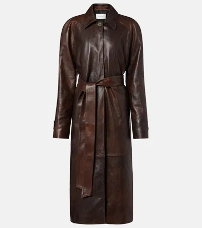 Magda Butrym Belted Leather Coat In Brown