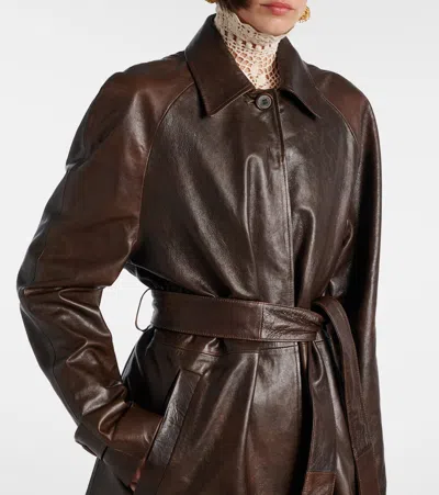 Magda Butrym Belted Leather Coat In Brown