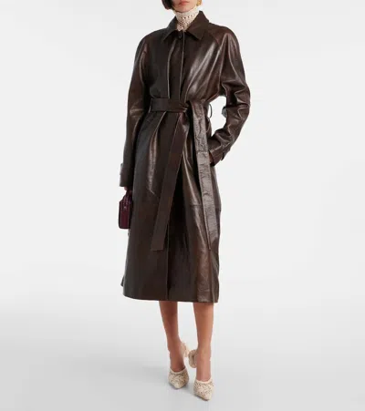 Magda Butrym Belted Leather Coat In Brown