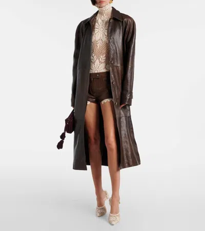 Magda Butrym Belted Leather Coat In Brown