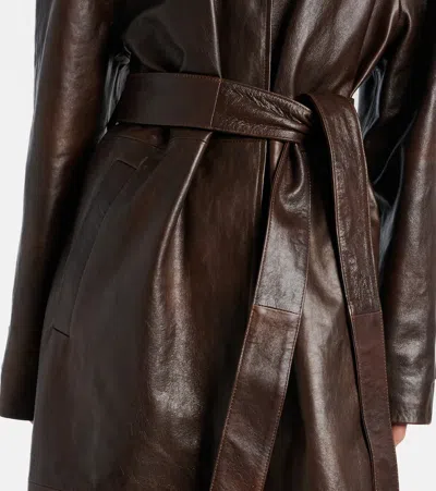 Magda Butrym Belted Leather Coat In Brown
