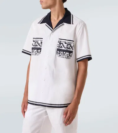 Dolce & Gabbana Short Sleeve Shirt With Contrast Collar And Graphic Print