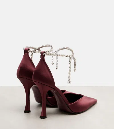 Jimmy Choo Stevie 100 Embellished Satin Pumps In Burgundy