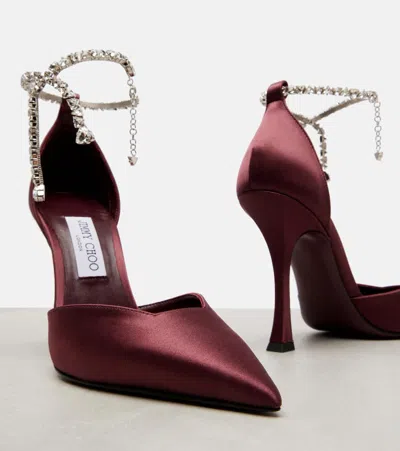 Jimmy Choo Stevie 100 Embellished Satin Pumps In Burgundy