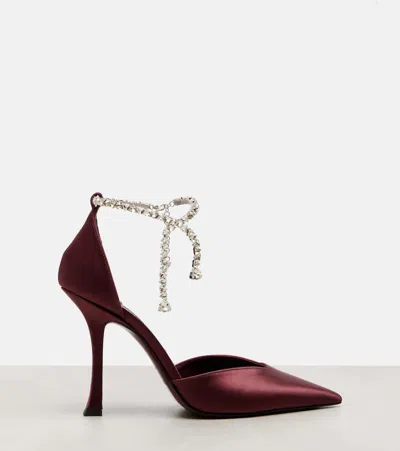 Jimmy Choo Stevie 100 Embellished Satin Pumps In Burgundy