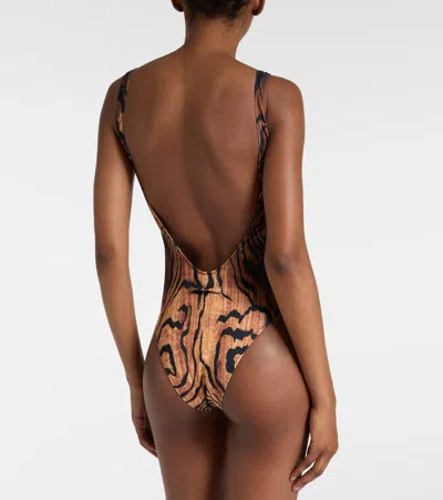 Jean Paul Gaultier Wood-print Scoopneck Swimsuit In Black