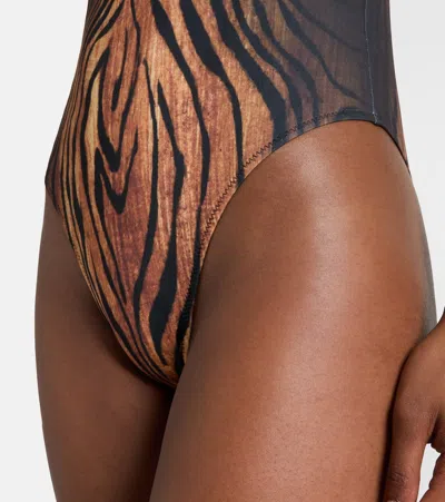 Jean Paul Gaultier Wood-print Scoopneck Swimsuit In Black