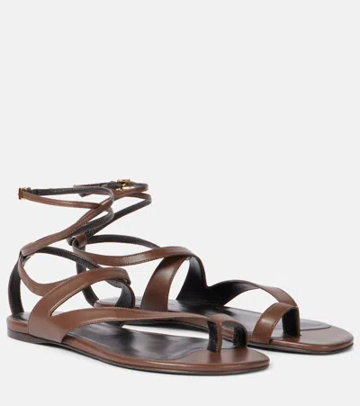 Khaite Aimee Ankle-wrap Leather Sandals In Brown