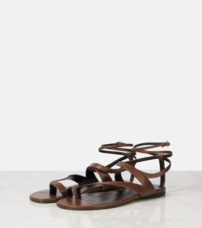Khaite Aimee Ankle-wrap Leather Sandals In Brown
