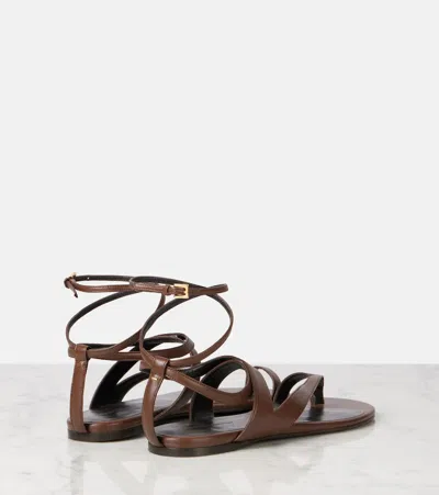 Khaite Aimee Ankle-wrap Leather Sandals In Brown
