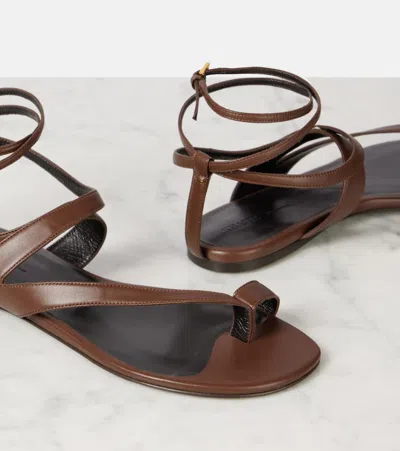 Khaite Aimee Ankle-wrap Leather Sandals In Brown