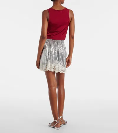 Rabanne Crystal-embellished Lace-trimmed Chainmail Mini Skirt In Silver