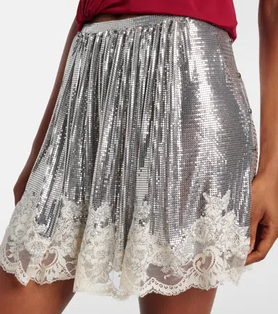 Rabanne Crystal-embellished Lace-trimmed Chainmail Mini Skirt In Silver