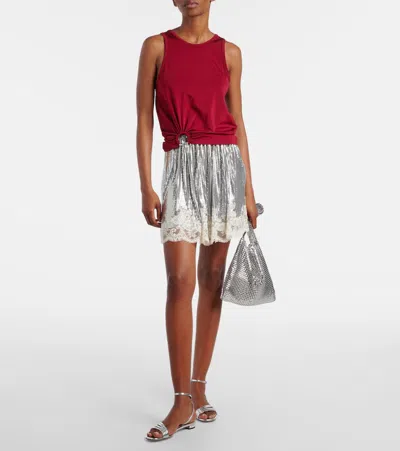 Rabanne Crystal-embellished Lace-trimmed Chainmail Mini Skirt In Silver